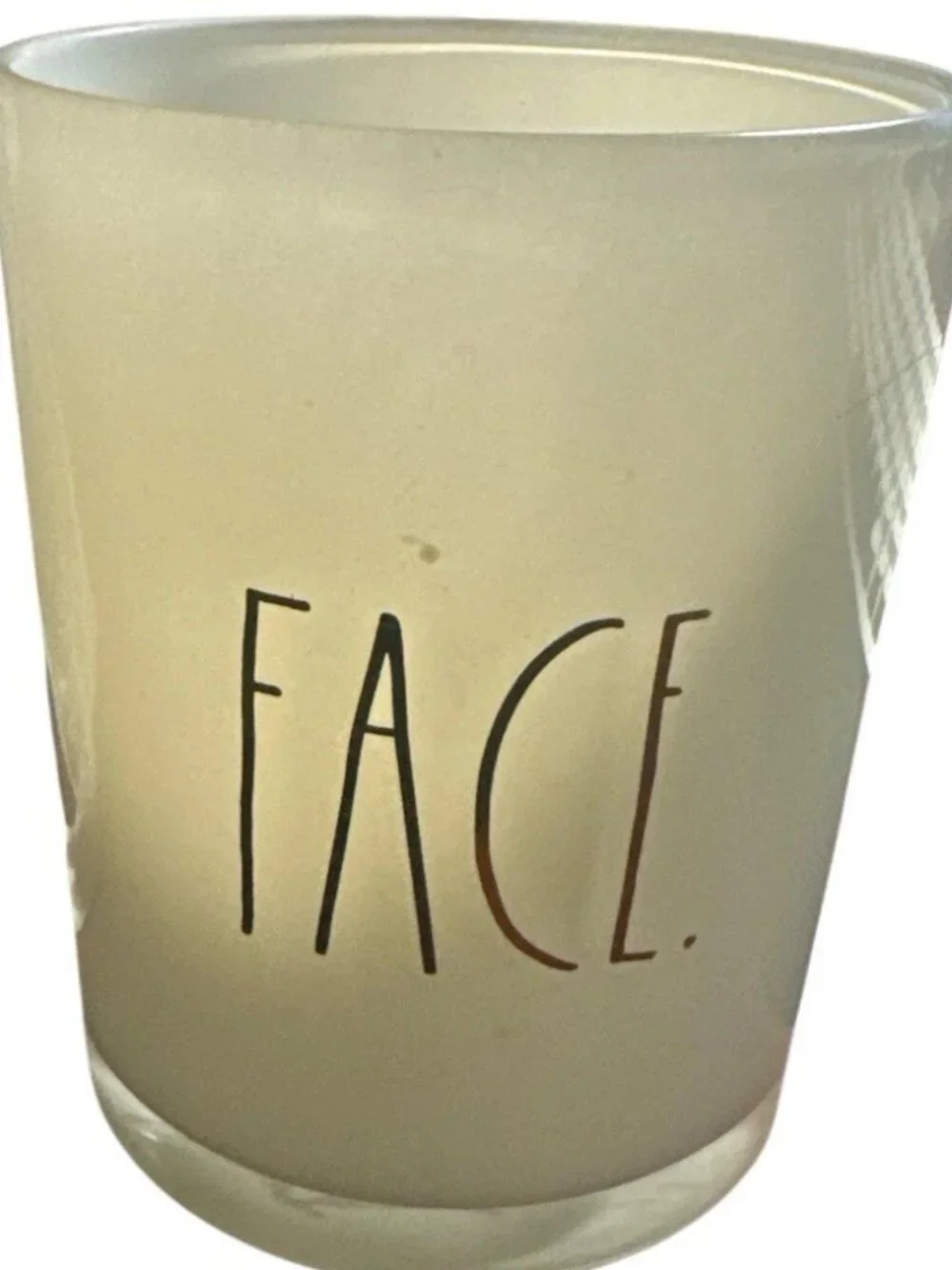 Rae Dunn Face Makeup Brush Cup Organizer White Glass Gold Letters